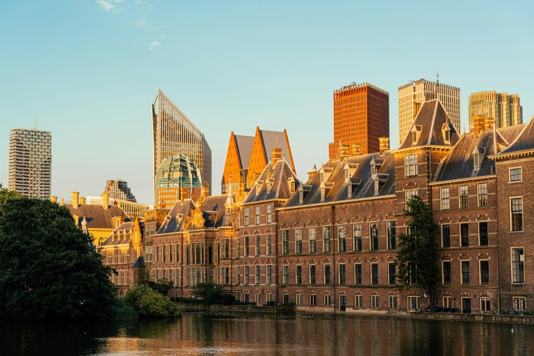 The Hague city centre in the Netherlands, home to the IND immigration offices for residence permit and permanent residence applications.